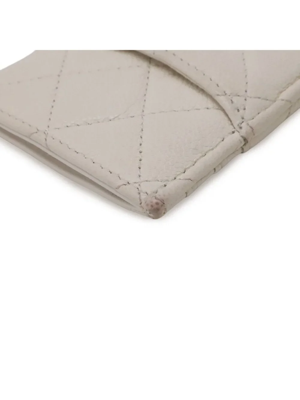 Chanel Quilted CC Logo Card Case Business Holder Caviar Leather Ivory White Gold